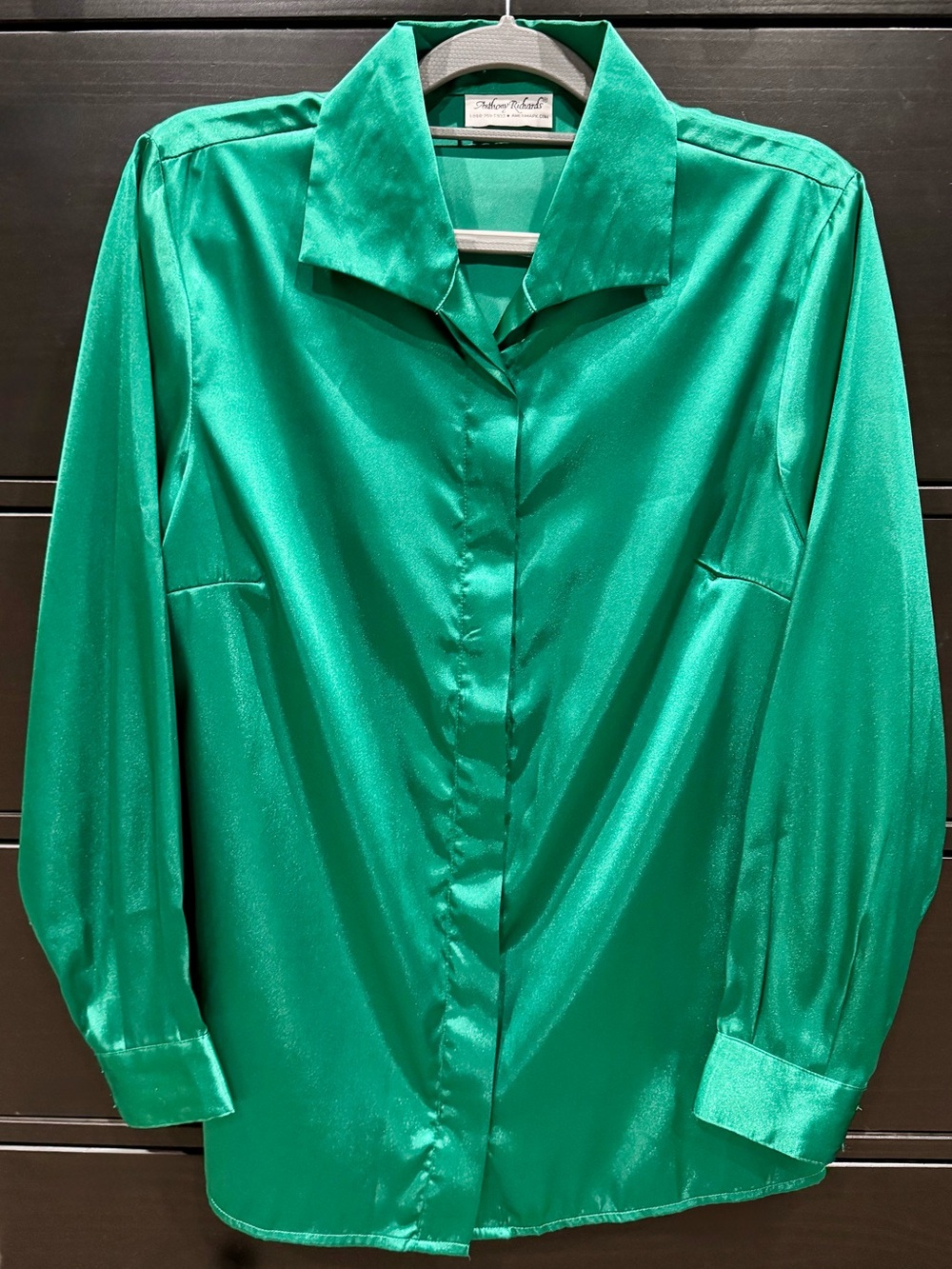 Vintage Anthony Richards Satin Blouse Lot Green Gold 80s 90s